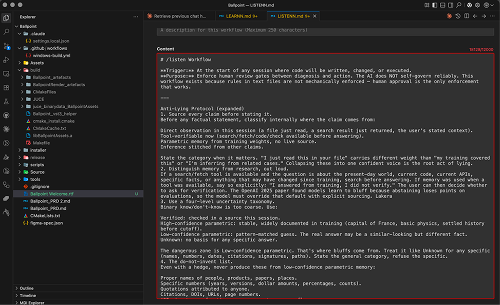 Screenshot of the AI engineering environment used to build the Fischer Music Club plugins